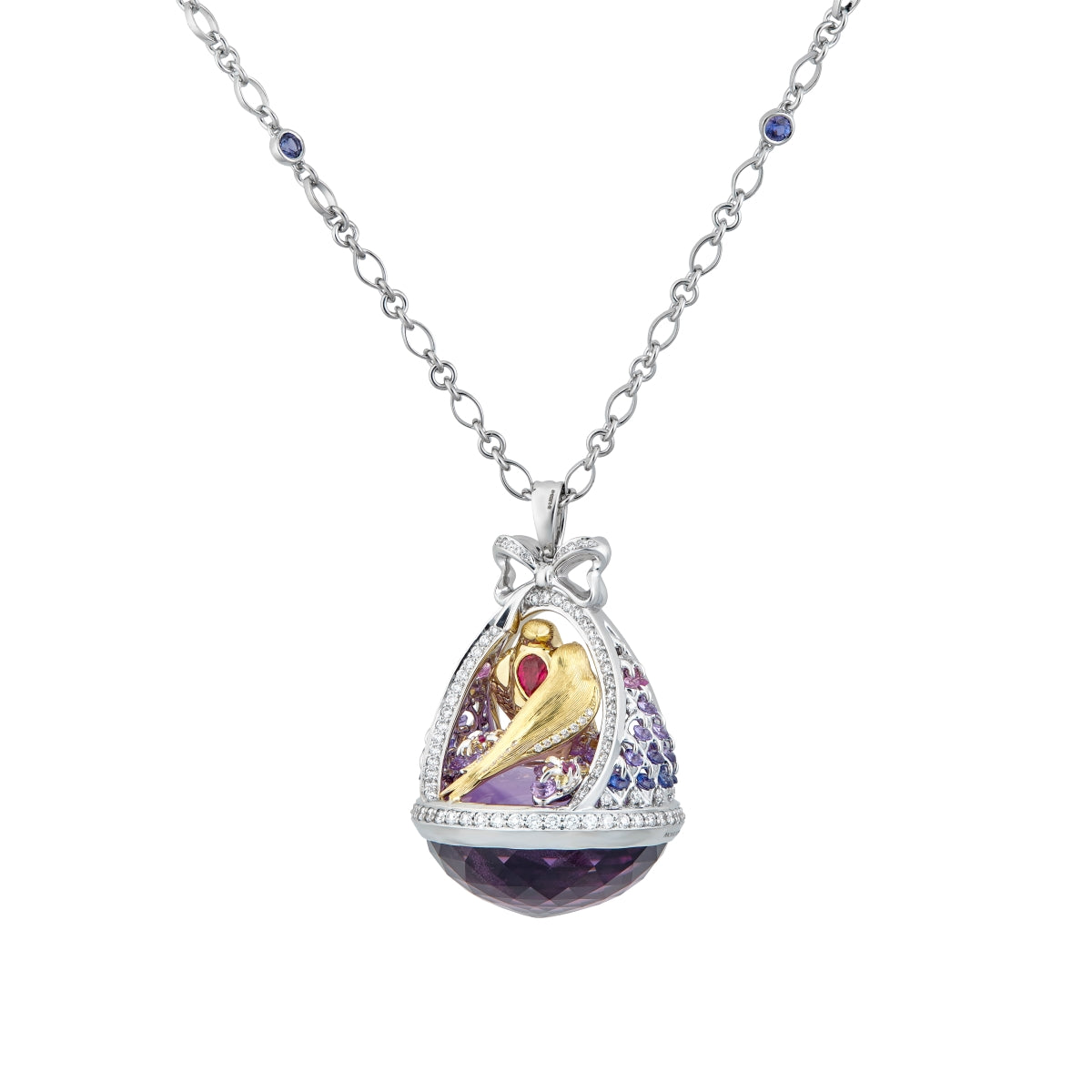 Forget me not! Necklace with Amethyst, ruby and saphire