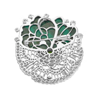 Russian Lace: Brooch with Diamonds, demantoid garnet, malachite and ruby