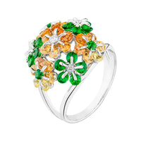 Tsvetodelika: Tsavorite, Orange and Yellow Saphire, and diamonds  Ring